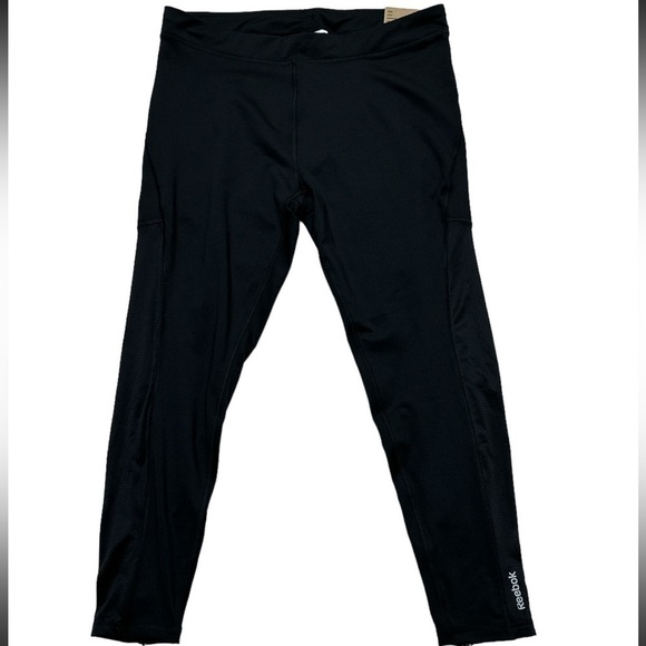 Reebok Sport XL Playdry Black RE Tight Workout Skinny Fit Mesh Panel Zipper Hem - Picture 10 of 13